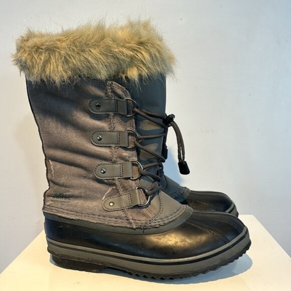 Sorel Women Boots Size 5 Gray Joan of Arctic Boot Shoes Suede faux Fur - Picture 3 of 9